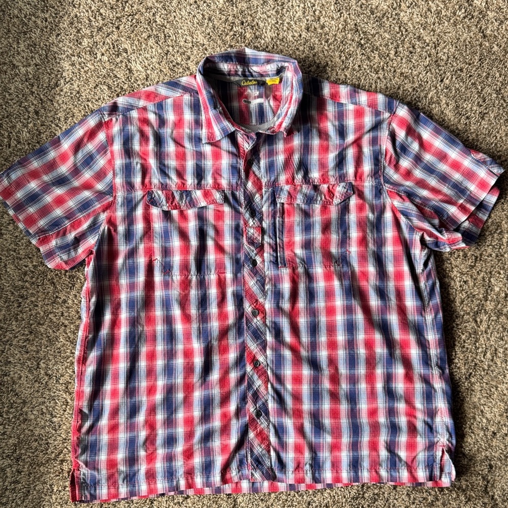 Cabela's Red and Blue Plaid Button Down Shirt